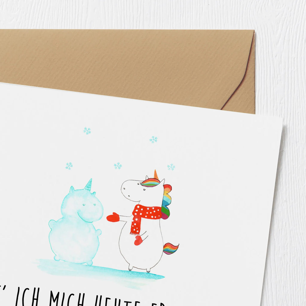 Deluxe Card unicorn snowman Glückwunschkarte, Klappkarte, Hochwertige Klappkarte, Hochwertige Grußkarte, Grußkarte, Karte, Hochzeitskarte, Geburtstagskarte, Einladungskarte, Einhorn, Einhörner, Einhorn Deko, Unicorn, Kuchen, X-Mas, Schnee, Handschuhe, Schneemann, Mütze, Weihnachten, kalt, Winter