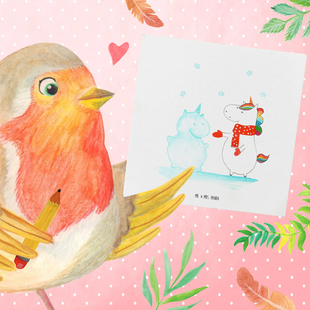 Deluxe Card unicorn snowman Glückwunschkarte, Klappkarte, Hochwertige Klappkarte, Hochwertige Grußkarte, Grußkarte, Karte, Hochzeitskarte, Geburtstagskarte, Einladungskarte, Einhorn, Einhörner, Einhorn Deko, Unicorn, Kuchen, X-Mas, Schnee, Handschuhe, Schneemann, Mütze, Weihnachten, kalt, Winter