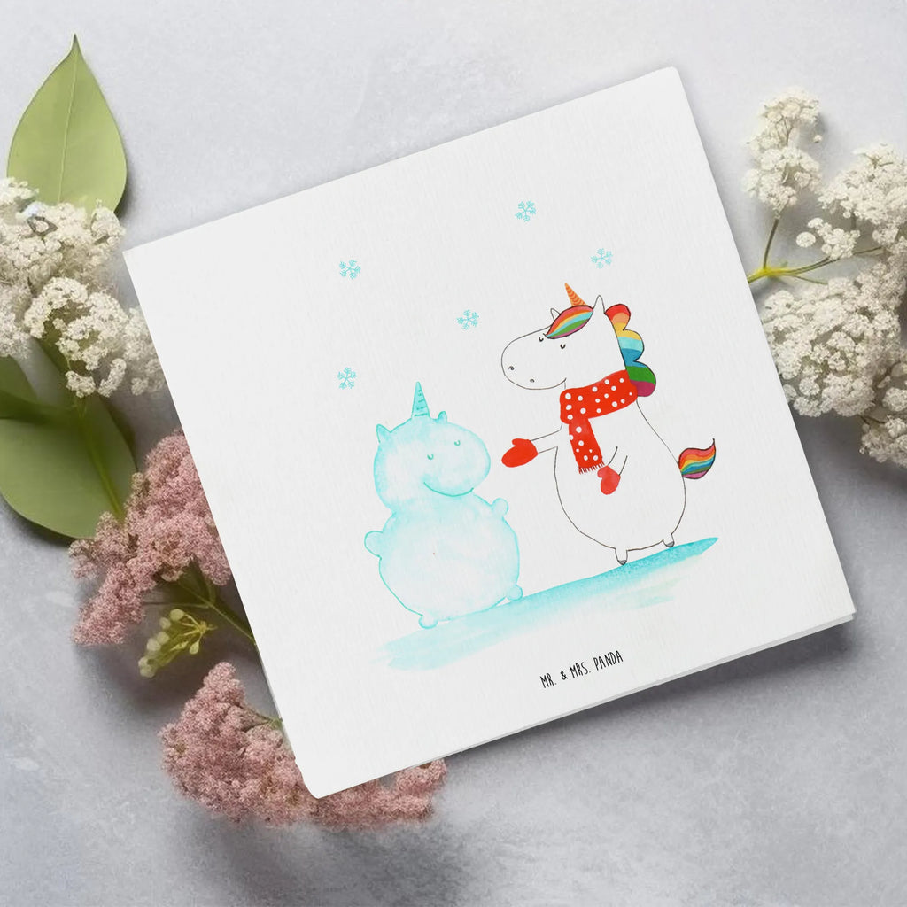 Deluxe Card unicorn snowman Glückwunschkarte, Klappkarte, Hochwertige Klappkarte, Hochwertige Grußkarte, Grußkarte, Karte, Hochzeitskarte, Geburtstagskarte, Einladungskarte, Einhorn, Einhörner, Einhorn Deko, Unicorn, Kuchen, X-Mas, Schnee, Handschuhe, Schneemann, Mütze, Weihnachten, kalt, Winter