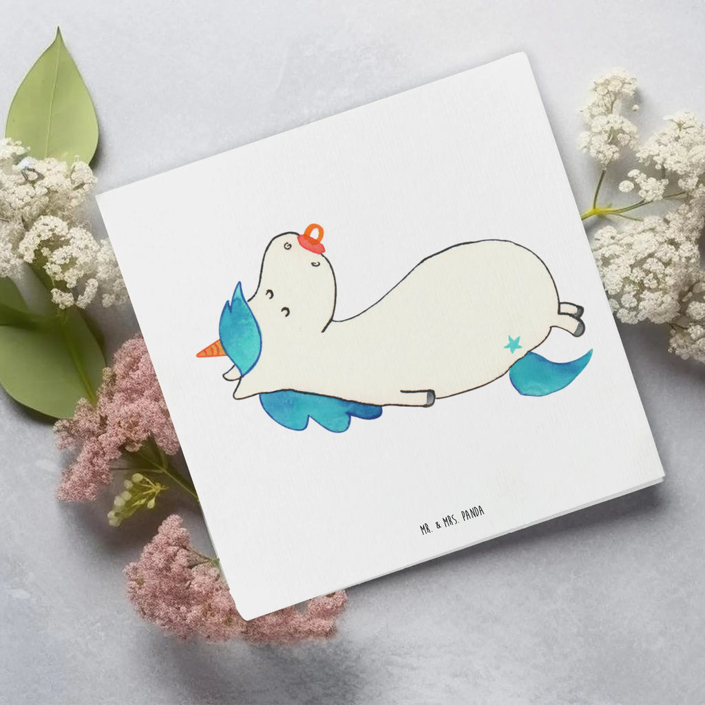 Karta Deluxe Jednorożec smoczek Klappkarte, faltkarte, Glückwunschkarte, Grußkarte, doppelkarte, Unicorn, Einhorn, Einhörner, Einhorn Deko, Geburtstag, Geschenk Geburt, Geburt, Kleinkind, Mutter, Mama, Baby, Säugling, Schnuller