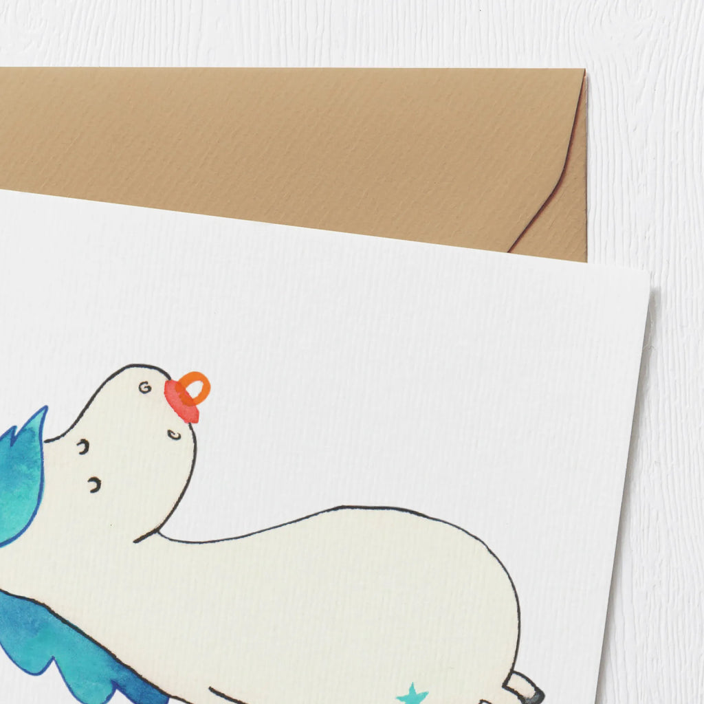 Karta Deluxe Jednorożec smoczek Klappkarte, faltkarte, Glückwunschkarte, Grußkarte, doppelkarte, Unicorn, Einhorn, Einhörner, Einhorn Deko, Geburtstag, Geschenk Geburt, Geburt, Kleinkind, Mutter, Mama, Baby, Säugling, Schnuller