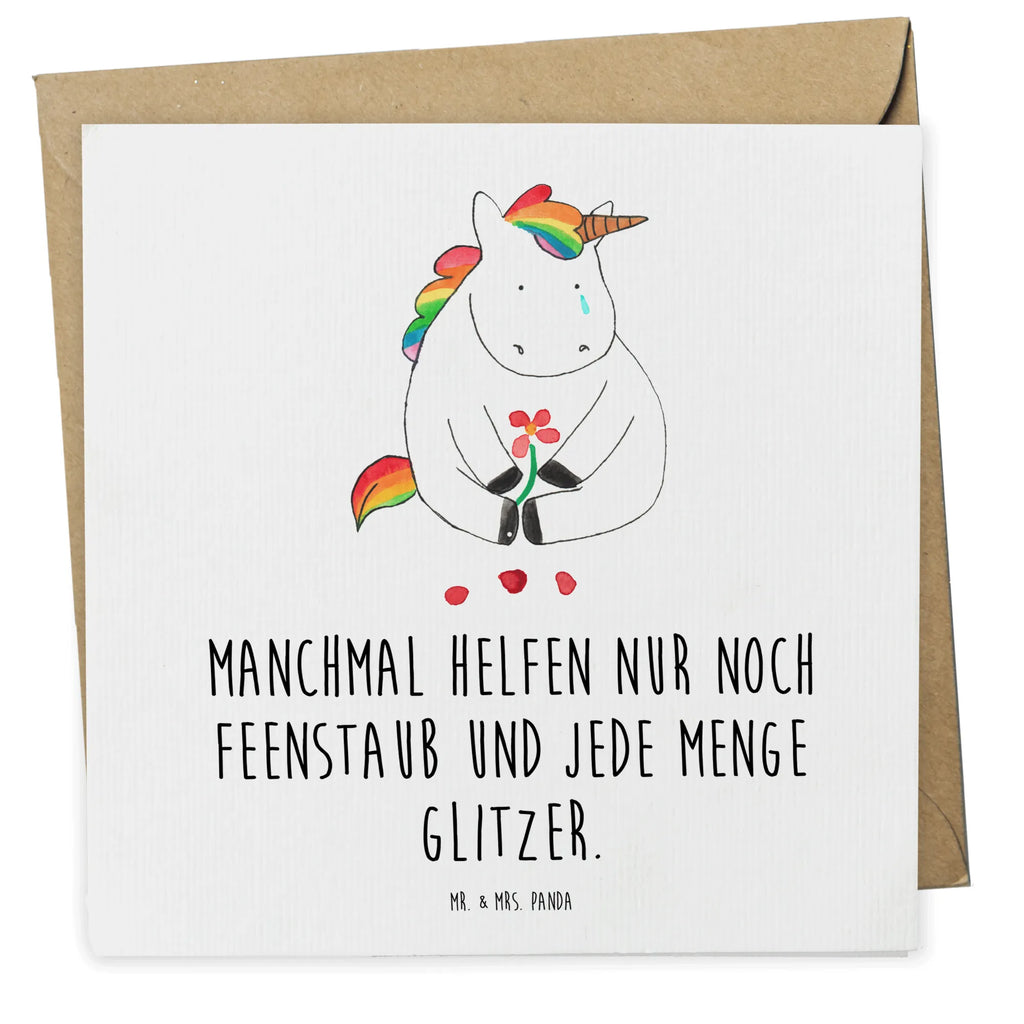 Karta Deluxe Jednorożec Smutny Hochwertige Klappkarte, Geburtstagskarte, Einladungskarte, Hochzeitskarte, Karte, Hochwertige Grußkarte, Klappkarte, Glückwunschkarte, Grußkarte, Einhorn, Einhörner, Einhorn Deko, Unicorn, Liebe, Freunde, Trauer, Blume, Glitzer, Trösten. Freundschaft