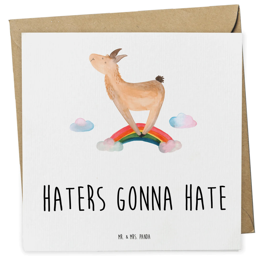 Deluxe Karte Lama Regenbogen Klappkarte, Hochzeitskarte, Hochwertige Klappkarte, Grußkarte, Karte, Einladungskarte, Hochwertige Grußkarte, Geburtstagskarte, Glückwunschkarte, Lama, Alpaka, Hobby, Außenseiter, Haters gonna hate, Freiheit, Lamas, Regenbogen, Wolkenland, Haters, Schule, Abi, Selbstständig