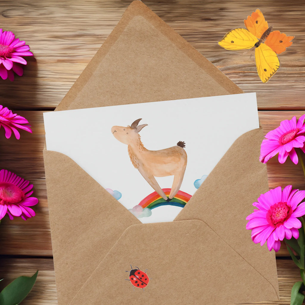 Deluxe Karte Lama Regenbogen Klappkarte, Hochzeitskarte, Hochwertige Klappkarte, Grußkarte, Karte, Einladungskarte, Hochwertige Grußkarte, Geburtstagskarte, Glückwunschkarte, Lama, Alpaka, Hobby, Außenseiter, Haters gonna hate, Freiheit, Lamas, Regenbogen, Wolkenland, Haters, Schule, Abi, Selbstständig