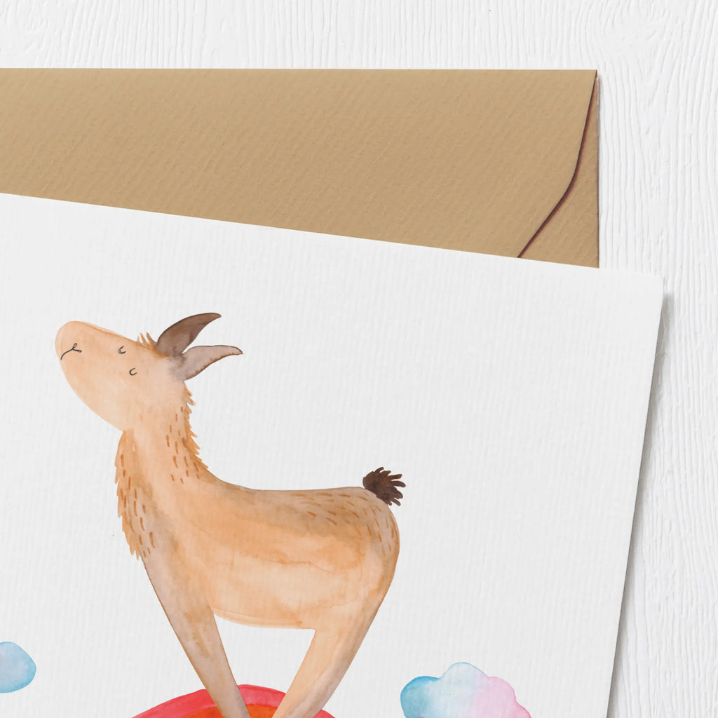 Deluxe Karte Lama Regenbogen Klappkarte, Hochzeitskarte, Hochwertige Klappkarte, Grußkarte, Karte, Einladungskarte, Hochwertige Grußkarte, Geburtstagskarte, Glückwunschkarte, Lama, Alpaka, Hobby, Außenseiter, Haters gonna hate, Freiheit, Lamas, Regenbogen, Wolkenland, Haters, Schule, Abi, Selbstständig