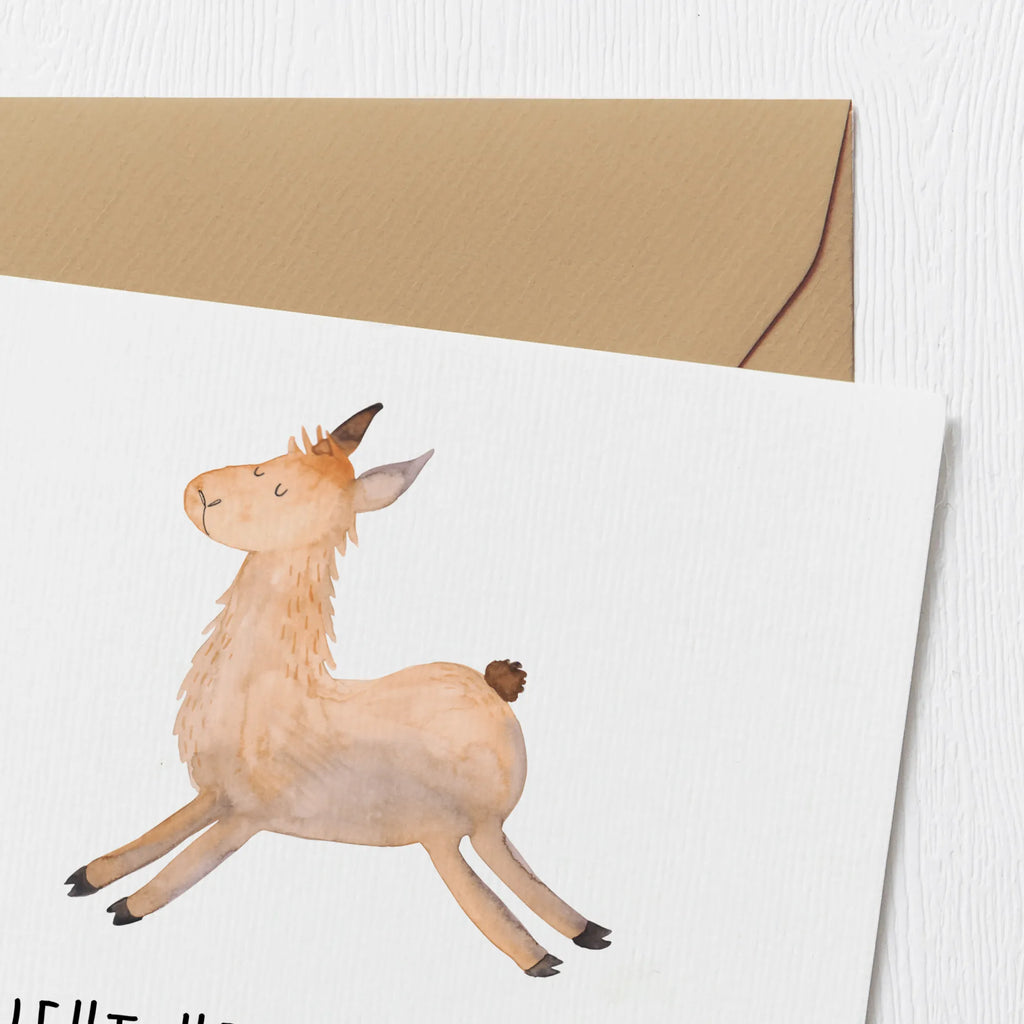Deluxe Karte Lama Springen Klappkarte, Hochwertige Klappkarte, Glückwunschkarte, Karte, Hochzeitskarte, Hochwertige Grußkarte, Grußkarte, Einladungskarte, Geburtstagskarte, Lama, Alpaka, Start, Prüfung, Freundin, Glück, Happy day, guten Morgen, Liebeskummer, Abitur, Lieblingstag, fröhlich, Lamas, Neustart