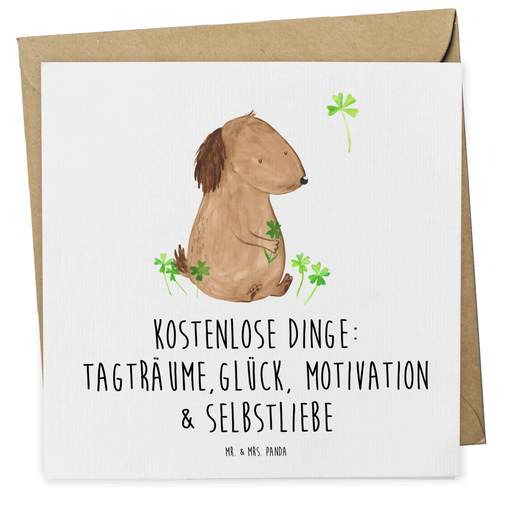 Karta Deluxe pies koniczyna Hochzeitskarte, Einladungskarte, Karte, Geburtstagskarte, Hochwertige Grußkarte, Glückwunschkarte, Hochwertige Klappkarte, Grußkarte, Klappkarte, Hund, Hundemotiv, Haustier, Hunderasse, Tierliebhaber, Hundebesitzer, Sprüche, Neuanfang, Tagträume, Glücksbringer, Geschenk, Selbstliebe, Motivation, Achtsamkeit, Kleeblatt, Glück