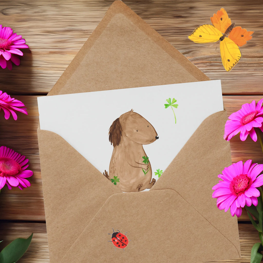 Karta Deluxe pies koniczyna Hochzeitskarte, Einladungskarte, Karte, Geburtstagskarte, Hochwertige Grußkarte, Glückwunschkarte, Hochwertige Klappkarte, Grußkarte, Klappkarte, Hund, Hundemotiv, Haustier, Hunderasse, Tierliebhaber, Hundebesitzer, Sprüche, Neuanfang, Tagträume, Glücksbringer, Geschenk, Selbstliebe, Motivation, Achtsamkeit, Kleeblatt, Glück