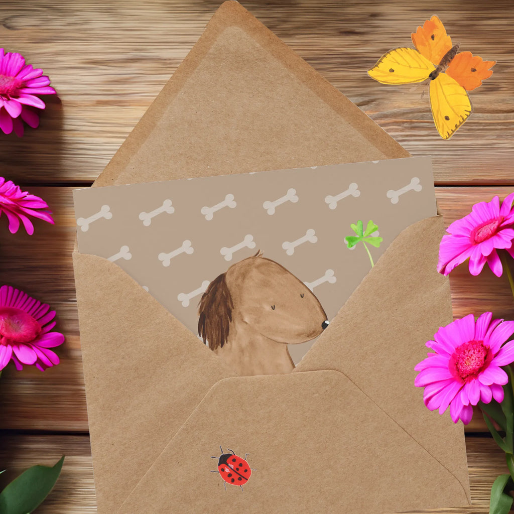 Karta Deluxe pies koniczyna Hochzeitskarte, Einladungskarte, Karte, Geburtstagskarte, Hochwertige Grußkarte, Glückwunschkarte, Hochwertige Klappkarte, Grußkarte, Klappkarte, Hund, Hundemotiv, Haustier, Hunderasse, Tierliebhaber, Hundebesitzer, Sprüche, Neuanfang, Tagträume, Glücksbringer, Geschenk, Selbstliebe, Motivation, Achtsamkeit, Kleeblatt, Glück