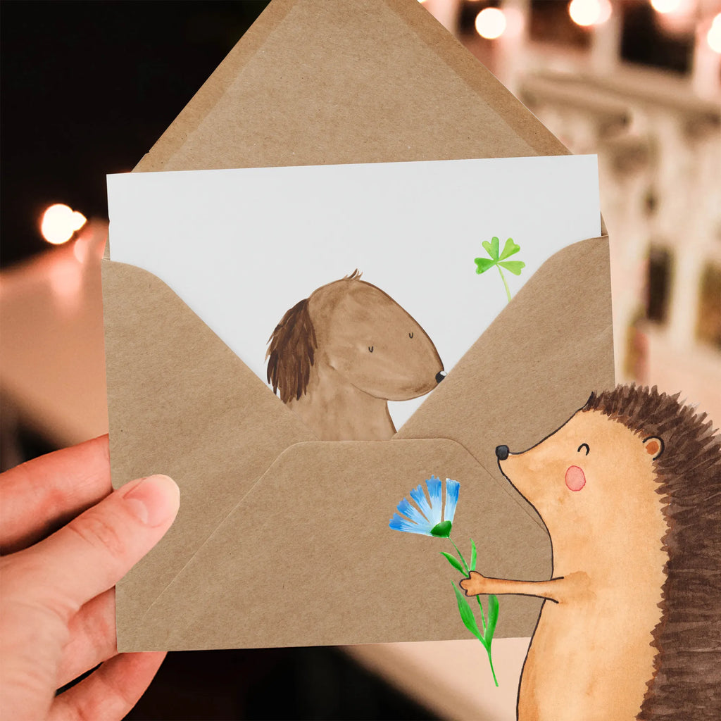 Karta Deluxe pies koniczyna Hochzeitskarte, Einladungskarte, Karte, Geburtstagskarte, Hochwertige Grußkarte, Glückwunschkarte, Hochwertige Klappkarte, Grußkarte, Klappkarte, Hund, Hundemotiv, Haustier, Hunderasse, Tierliebhaber, Hundebesitzer, Sprüche, Neuanfang, Tagträume, Glücksbringer, Geschenk, Selbstliebe, Motivation, Achtsamkeit, Kleeblatt, Glück