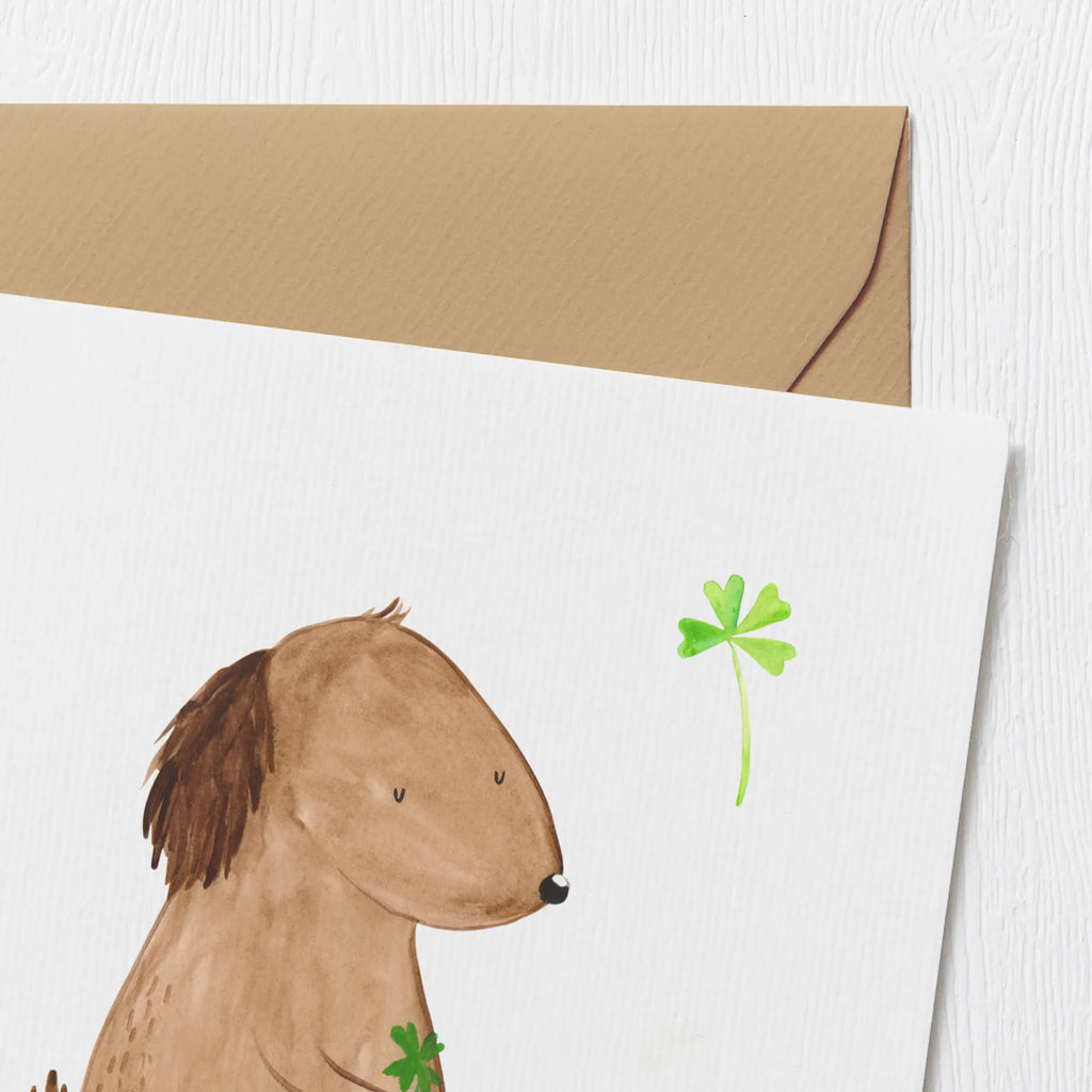 Karta Deluxe pies koniczyna Hochzeitskarte, Einladungskarte, Karte, Geburtstagskarte, Hochwertige Grußkarte, Glückwunschkarte, Hochwertige Klappkarte, Grußkarte, Klappkarte, Hund, Hundemotiv, Haustier, Hunderasse, Tierliebhaber, Hundebesitzer, Sprüche, Neuanfang, Tagträume, Glücksbringer, Geschenk, Selbstliebe, Motivation, Achtsamkeit, Kleeblatt, Glück