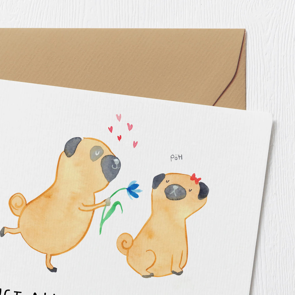 Deluxe Karte Mops Verliebt Grußkarte, Hochwertige Grußkarte, Einladungskarte, Karte, Hochzeitskarte, Klappkarte, Geburtstagskarte, Hochwertige Klappkarte, Glückwunschkarte, Hund, Hundemotiv, Haustier, Hunderasse, Tierliebhaber, Hundebesitzer, Sprüche, Geschenk Freund, Möpse, Liebe, Mops, verliebt, Liebesspruch. Verlobt, Partner, Hundeliebe