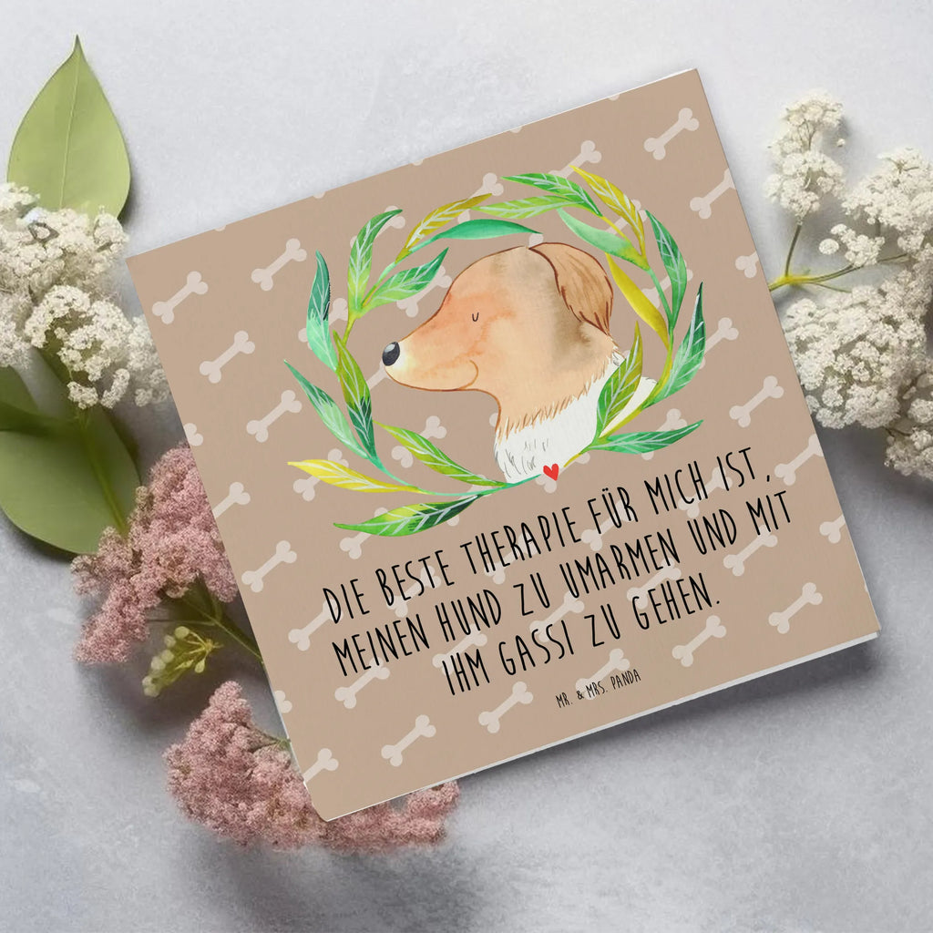 Deluxe Karte Hund Blumen Geburtstagskarte, Karte, Klappkarte, Grußkarte, Hochwertige Grußkarte, Einladungskarte, Hochzeitskarte, Glückwunschkarte, Hochwertige Klappkarte, Hund, Hundemotiv, Haustier, Hunderasse, Tierliebhaber, Hundebesitzer, Sprüche, Ranke, Hundeliebe, Therapie, Hundeglück, Selbsttherapie, Hunde