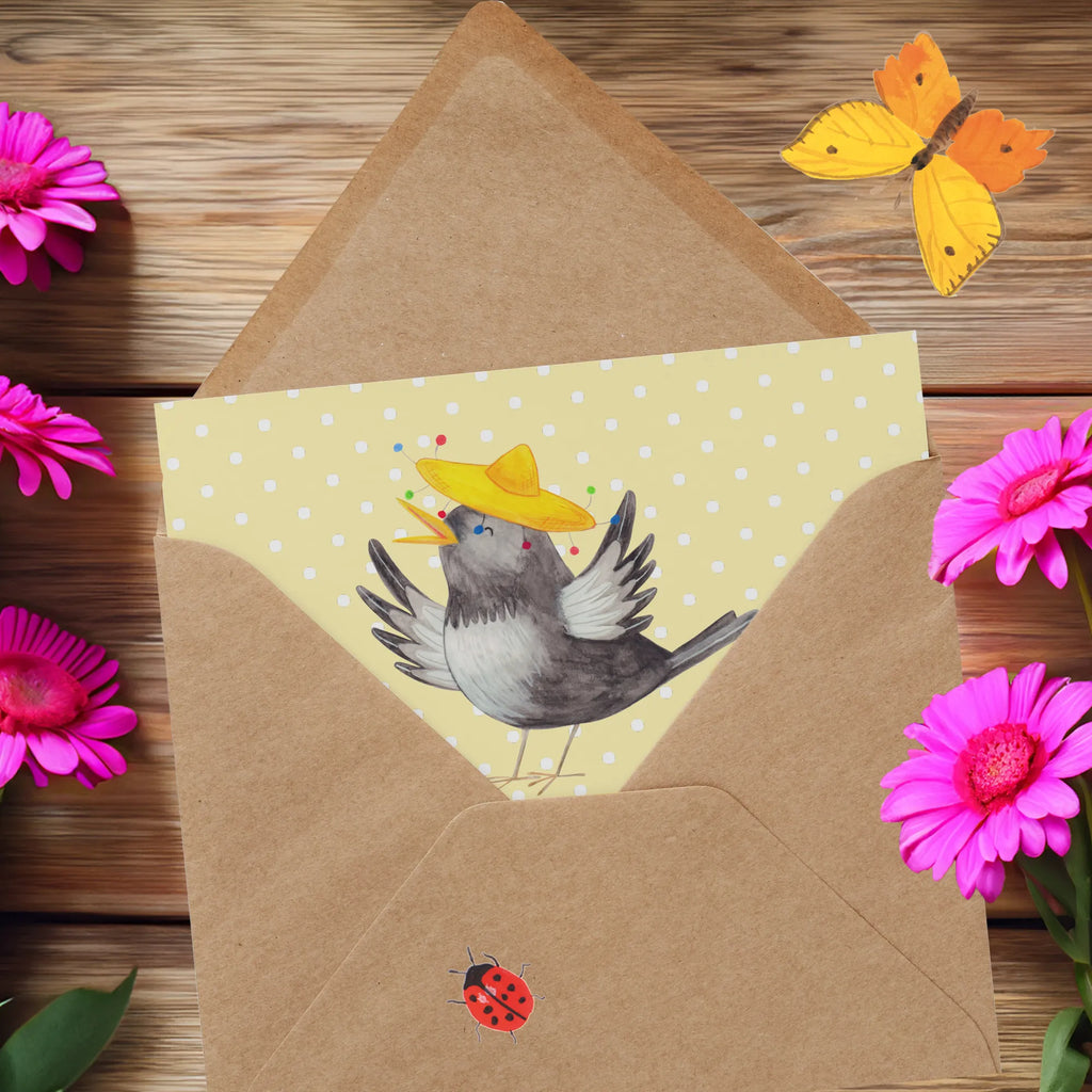 Deluxe Card Crow sombrero Einladungskarte, Hochwertige Klappkarte, Karte, Klappkarte, Grußkarte, Hochwertige Grußkarte, Glückwunschkarte, Hochzeitskarte, Geburtstagskarte, Tiermotive, Gute Laune, lustige Sprüche, Tiere, Spruch positiv, Motivation, froh, Vögel, Vogel, Elster, Rabe, fröhlich sein, glücklich sein, Glück Spruch