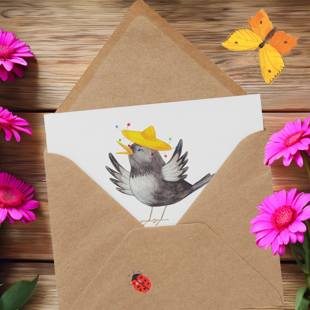 Deluxe Card Crow sombrero Einladungskarte, Hochwertige Klappkarte, Karte, Klappkarte, Grußkarte, Hochwertige Grußkarte, Glückwunschkarte, Hochzeitskarte, Geburtstagskarte, Tiermotive, Gute Laune, lustige Sprüche, Tiere, Spruch positiv, Motivation, froh, Vögel, Vogel, Elster, Rabe, fröhlich sein, glücklich sein, Glück Spruch