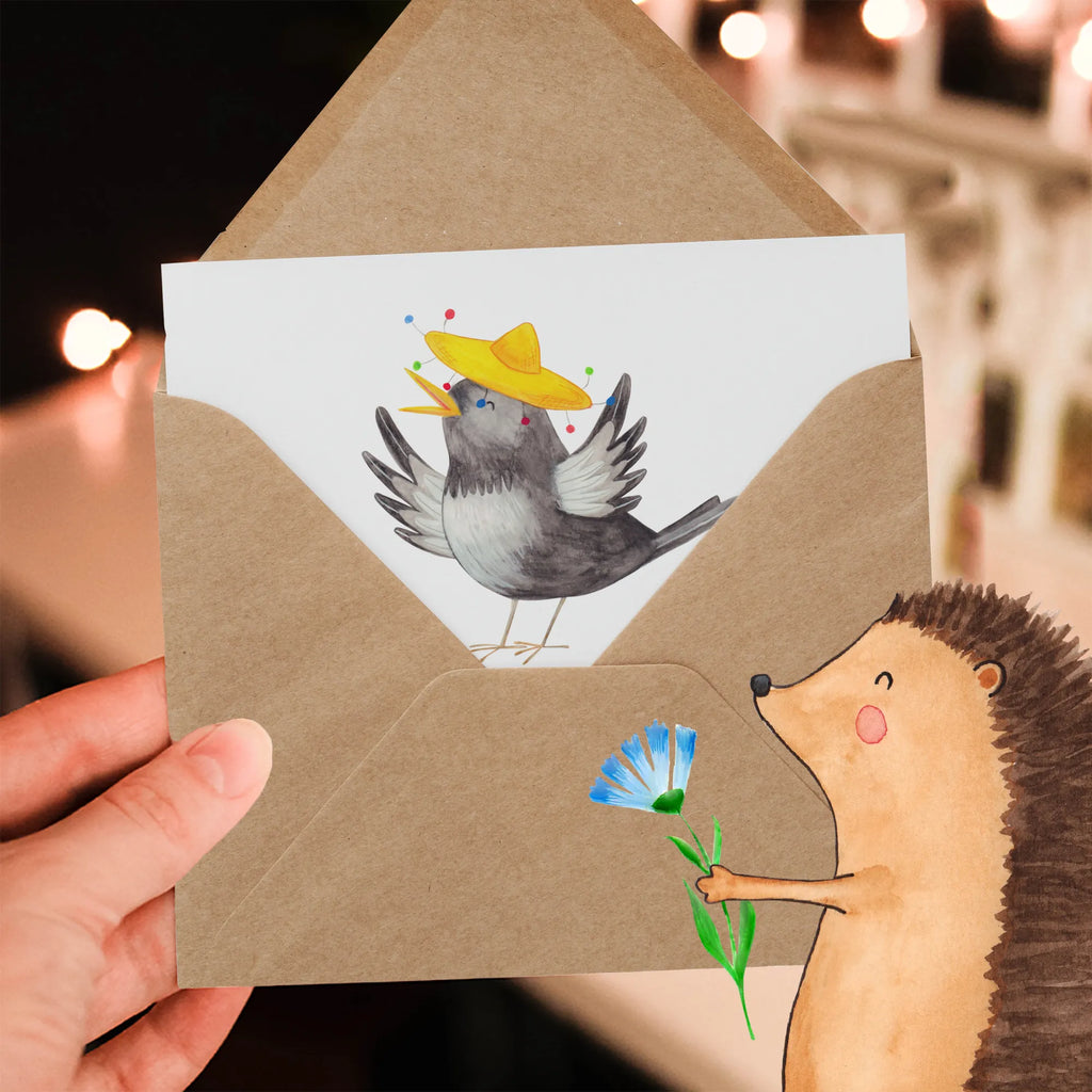 Deluxe Card Crow sombrero Einladungskarte, Hochwertige Klappkarte, Karte, Klappkarte, Grußkarte, Hochwertige Grußkarte, Glückwunschkarte, Hochzeitskarte, Geburtstagskarte, Tiermotive, Gute Laune, lustige Sprüche, Tiere, Spruch positiv, Motivation, froh, Vögel, Vogel, Elster, Rabe, fröhlich sein, glücklich sein, Glück Spruch