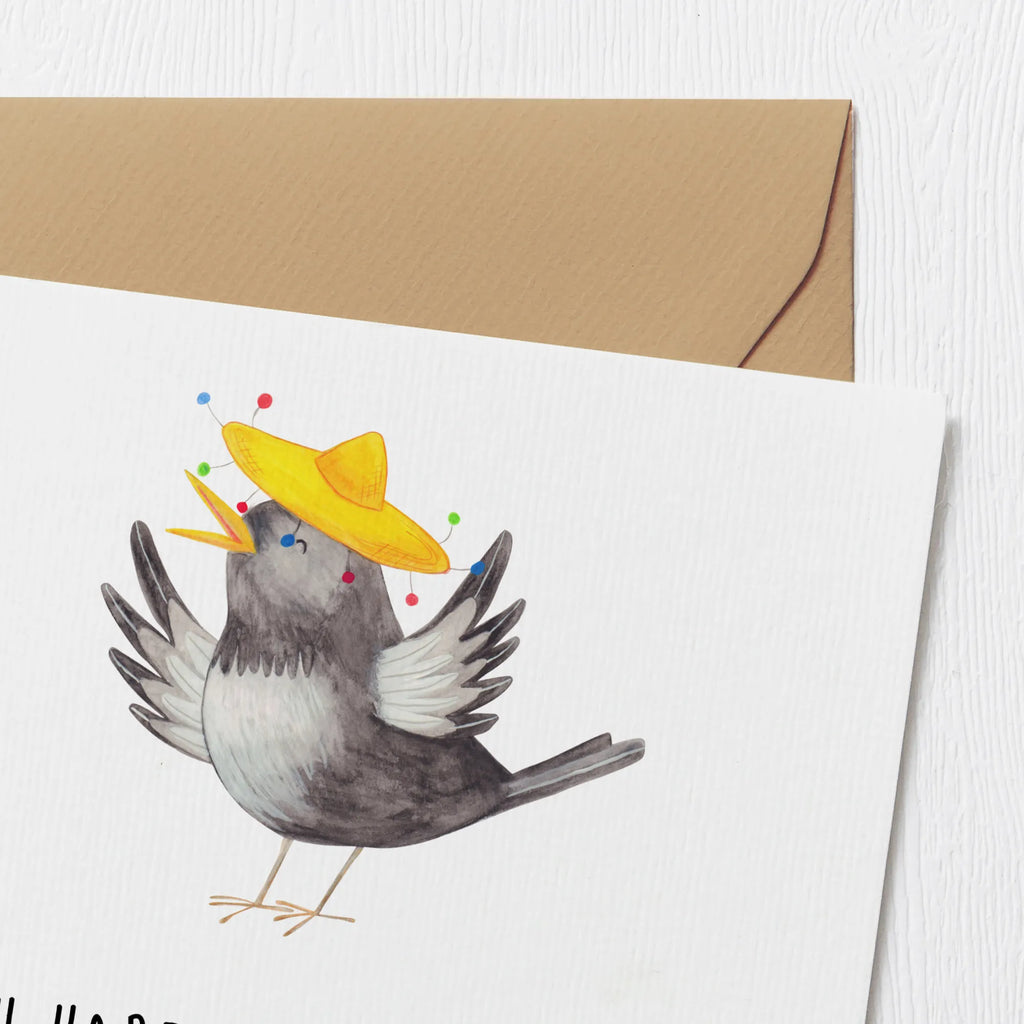 Deluxe Card Crow sombrero Einladungskarte, Hochwertige Klappkarte, Karte, Klappkarte, Grußkarte, Hochwertige Grußkarte, Glückwunschkarte, Hochzeitskarte, Geburtstagskarte, Tiermotive, Gute Laune, lustige Sprüche, Tiere, Spruch positiv, Motivation, froh, Vögel, Vogel, Elster, Rabe, fröhlich sein, glücklich sein, Glück Spruch