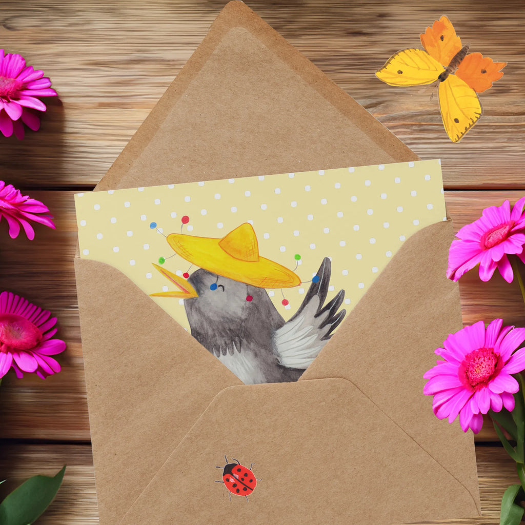 Deluxe Card Crow sombrero Einladungskarte, Hochwertige Klappkarte, Karte, Klappkarte, Grußkarte, Hochwertige Grußkarte, Glückwunschkarte, Hochzeitskarte, Geburtstagskarte, Tiermotive, Gute Laune, lustige Sprüche, Tiere, Spruch positiv, Motivation, froh, Vögel, Vogel, Elster, Rabe, fröhlich sein, glücklich sein, Glück Spruch