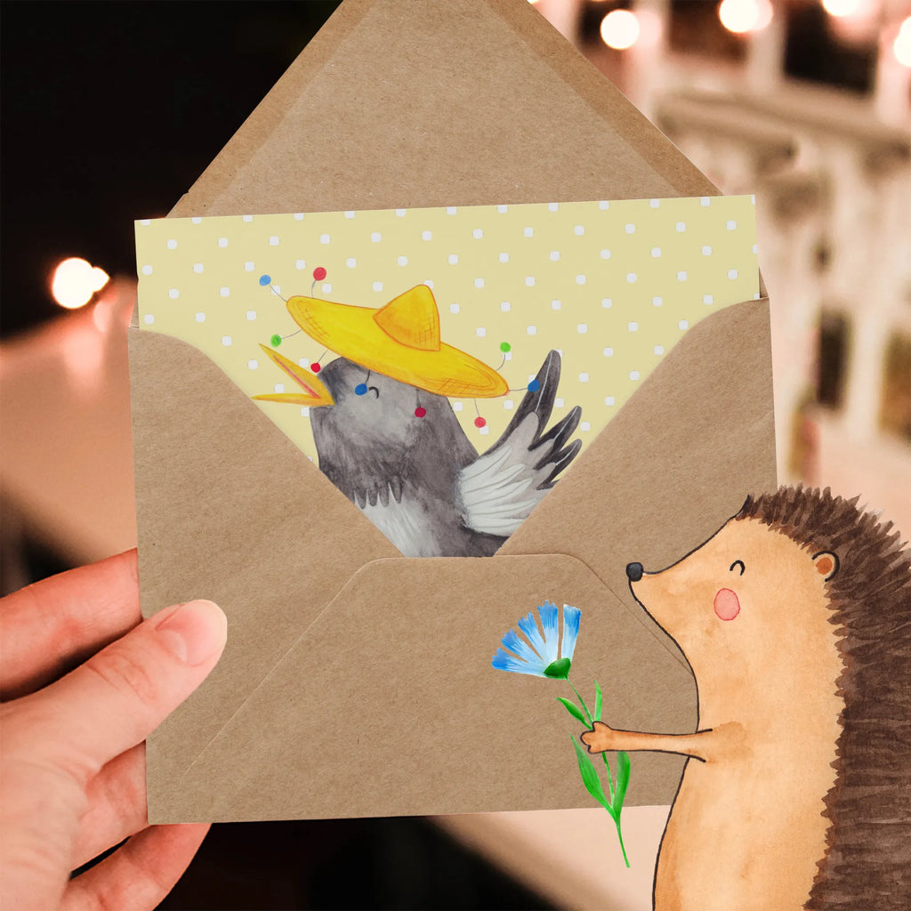 Deluxe Card Crow sombrero Einladungskarte, Hochwertige Klappkarte, Karte, Klappkarte, Grußkarte, Hochwertige Grußkarte, Glückwunschkarte, Hochzeitskarte, Geburtstagskarte, Tiermotive, Gute Laune, lustige Sprüche, Tiere, Spruch positiv, Motivation, froh, Vögel, Vogel, Elster, Rabe, fröhlich sein, glücklich sein, Glück Spruch