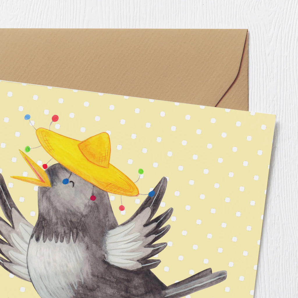 Deluxe Card Crow sombrero Einladungskarte, Hochwertige Klappkarte, Karte, Klappkarte, Grußkarte, Hochwertige Grußkarte, Glückwunschkarte, Hochzeitskarte, Geburtstagskarte, Tiermotive, Gute Laune, lustige Sprüche, Tiere, Spruch positiv, Motivation, froh, Vögel, Vogel, Elster, Rabe, fröhlich sein, glücklich sein, Glück Spruch