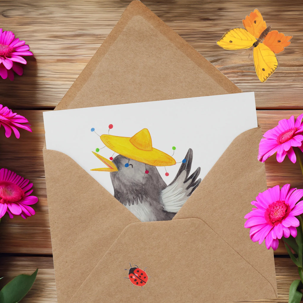 Deluxe Card Crow sombrero Einladungskarte, Hochwertige Klappkarte, Karte, Klappkarte, Grußkarte, Hochwertige Grußkarte, Glückwunschkarte, Hochzeitskarte, Geburtstagskarte, Tiermotive, Gute Laune, lustige Sprüche, Tiere, Spruch positiv, Motivation, froh, Vögel, Vogel, Elster, Rabe, fröhlich sein, glücklich sein, Glück Spruch