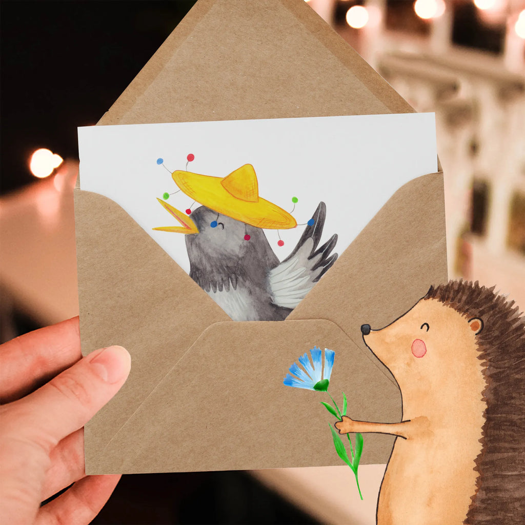 Deluxe Card Crow sombrero Einladungskarte, Hochwertige Klappkarte, Karte, Klappkarte, Grußkarte, Hochwertige Grußkarte, Glückwunschkarte, Hochzeitskarte, Geburtstagskarte, Tiermotive, Gute Laune, lustige Sprüche, Tiere, Spruch positiv, Motivation, froh, Vögel, Vogel, Elster, Rabe, fröhlich sein, glücklich sein, Glück Spruch