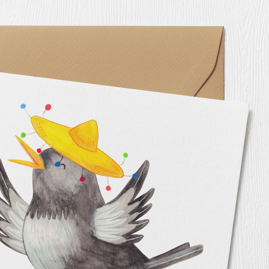 Deluxe Card Crow sombrero Einladungskarte, Hochwertige Klappkarte, Karte, Klappkarte, Grußkarte, Hochwertige Grußkarte, Glückwunschkarte, Hochzeitskarte, Geburtstagskarte, Tiermotive, Gute Laune, lustige Sprüche, Tiere, Spruch positiv, Motivation, froh, Vögel, Vogel, Elster, Rabe, fröhlich sein, glücklich sein, Glück Spruch