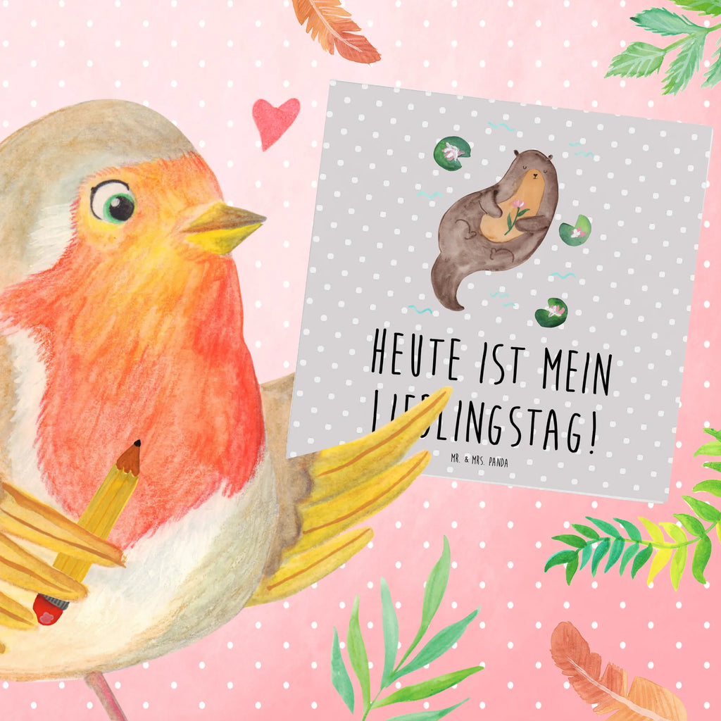 Deluxe Card otter Water Lily Hochwertige Klappkarte, Glückwunschkarte, Grußkarte, Hochwertige Grußkarte, Klappkarte, Einladungskarte, Karte, Hochzeitskarte, Geburtstagskarte, Otter, Fischotter, Seeotter, Otter Seeotter See Otter