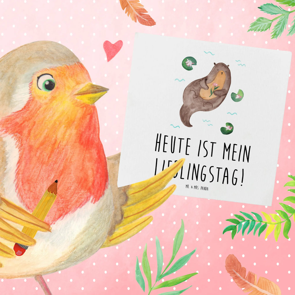 Deluxe Card otter Water Lily Hochwertige Klappkarte, Glückwunschkarte, Grußkarte, Hochwertige Grußkarte, Klappkarte, Einladungskarte, Karte, Hochzeitskarte, Geburtstagskarte, Otter, Fischotter, Seeotter, Otter Seeotter See Otter