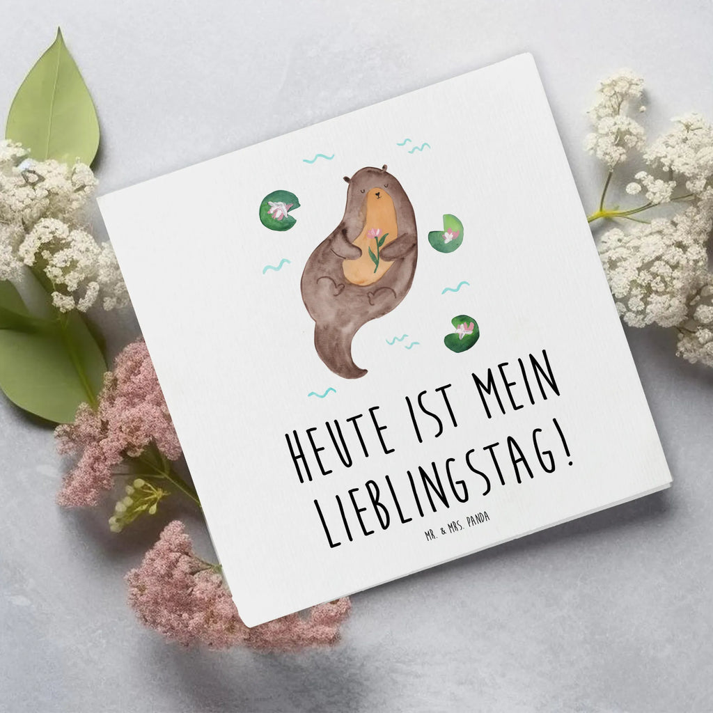 Deluxe Card otter Water Lily Hochwertige Klappkarte, Glückwunschkarte, Grußkarte, Hochwertige Grußkarte, Klappkarte, Einladungskarte, Karte, Hochzeitskarte, Geburtstagskarte, Otter, Fischotter, Seeotter, Otter Seeotter See Otter