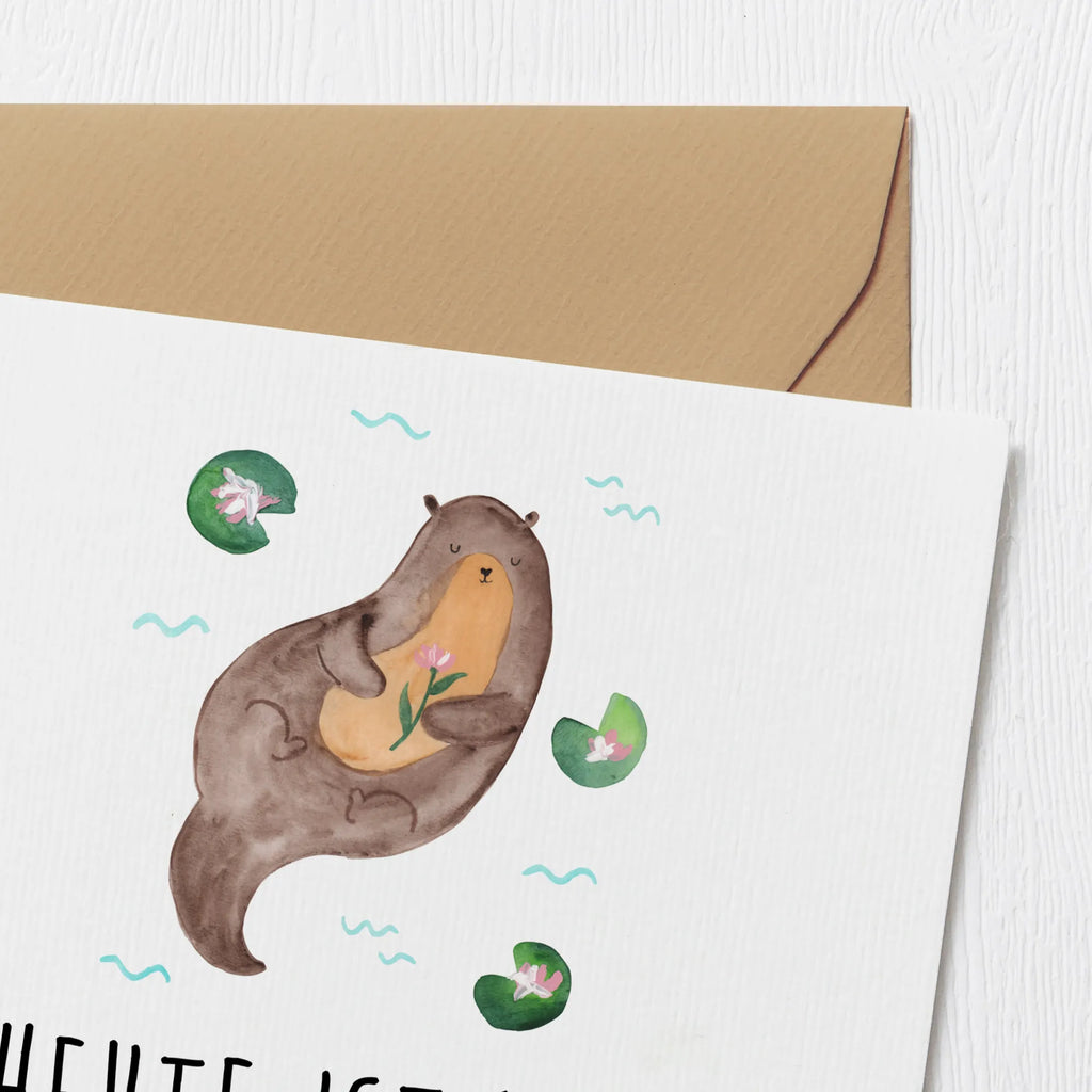 Deluxe Card otter Water Lily Hochwertige Klappkarte, Glückwunschkarte, Grußkarte, Hochwertige Grußkarte, Klappkarte, Einladungskarte, Karte, Hochzeitskarte, Geburtstagskarte, Otter, Fischotter, Seeotter, Otter Seeotter See Otter