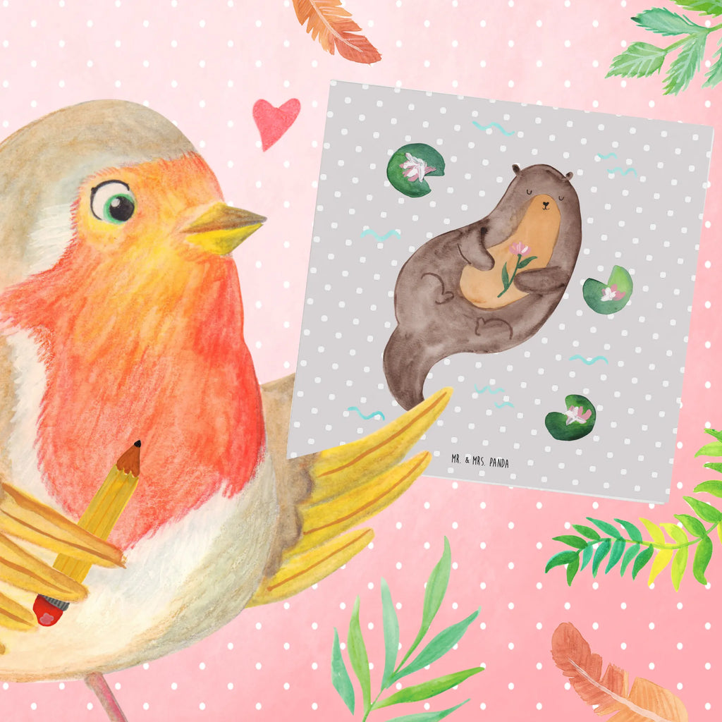 Deluxe Card otter Water Lily Hochwertige Klappkarte, Glückwunschkarte, Grußkarte, Hochwertige Grußkarte, Klappkarte, Einladungskarte, Karte, Hochzeitskarte, Geburtstagskarte, Otter, Fischotter, Seeotter, Otter Seeotter See Otter