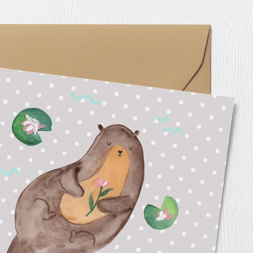 Deluxe Card otter Water Lily Hochwertige Klappkarte, Glückwunschkarte, Grußkarte, Hochwertige Grußkarte, Klappkarte, Einladungskarte, Karte, Hochzeitskarte, Geburtstagskarte, Otter, Fischotter, Seeotter, Otter Seeotter See Otter