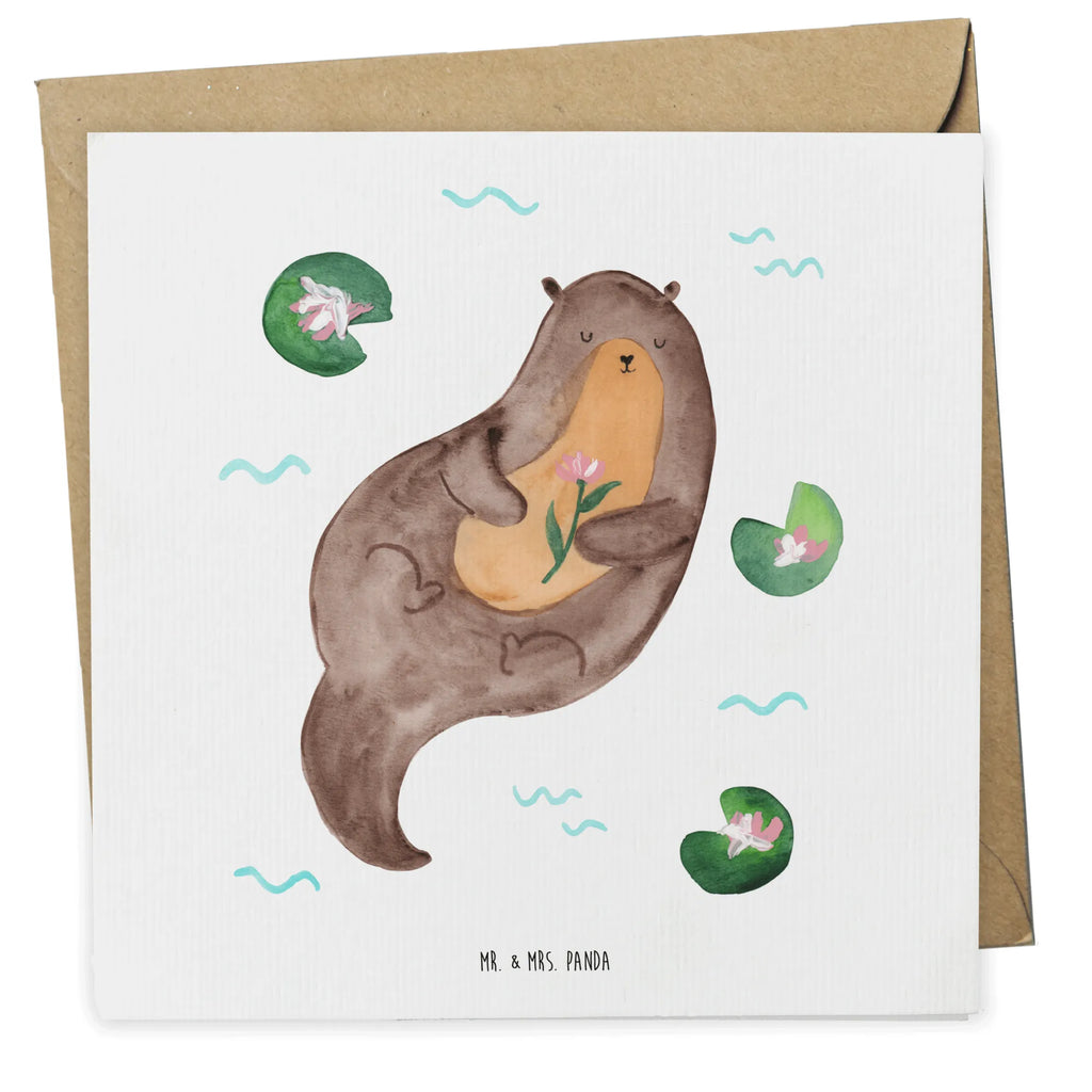 Deluxe Card otter Water Lily Hochwertige Klappkarte, Glückwunschkarte, Grußkarte, Hochwertige Grußkarte, Klappkarte, Einladungskarte, Karte, Hochzeitskarte, Geburtstagskarte, Otter, Fischotter, Seeotter, Otter Seeotter See Otter