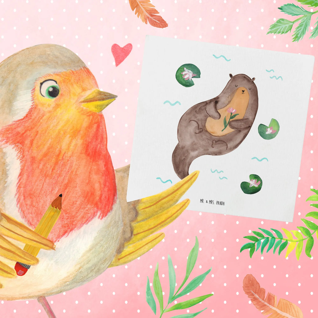 Deluxe Card otter Water Lily Hochwertige Klappkarte, Glückwunschkarte, Grußkarte, Hochwertige Grußkarte, Klappkarte, Einladungskarte, Karte, Hochzeitskarte, Geburtstagskarte, Otter, Fischotter, Seeotter, Otter Seeotter See Otter