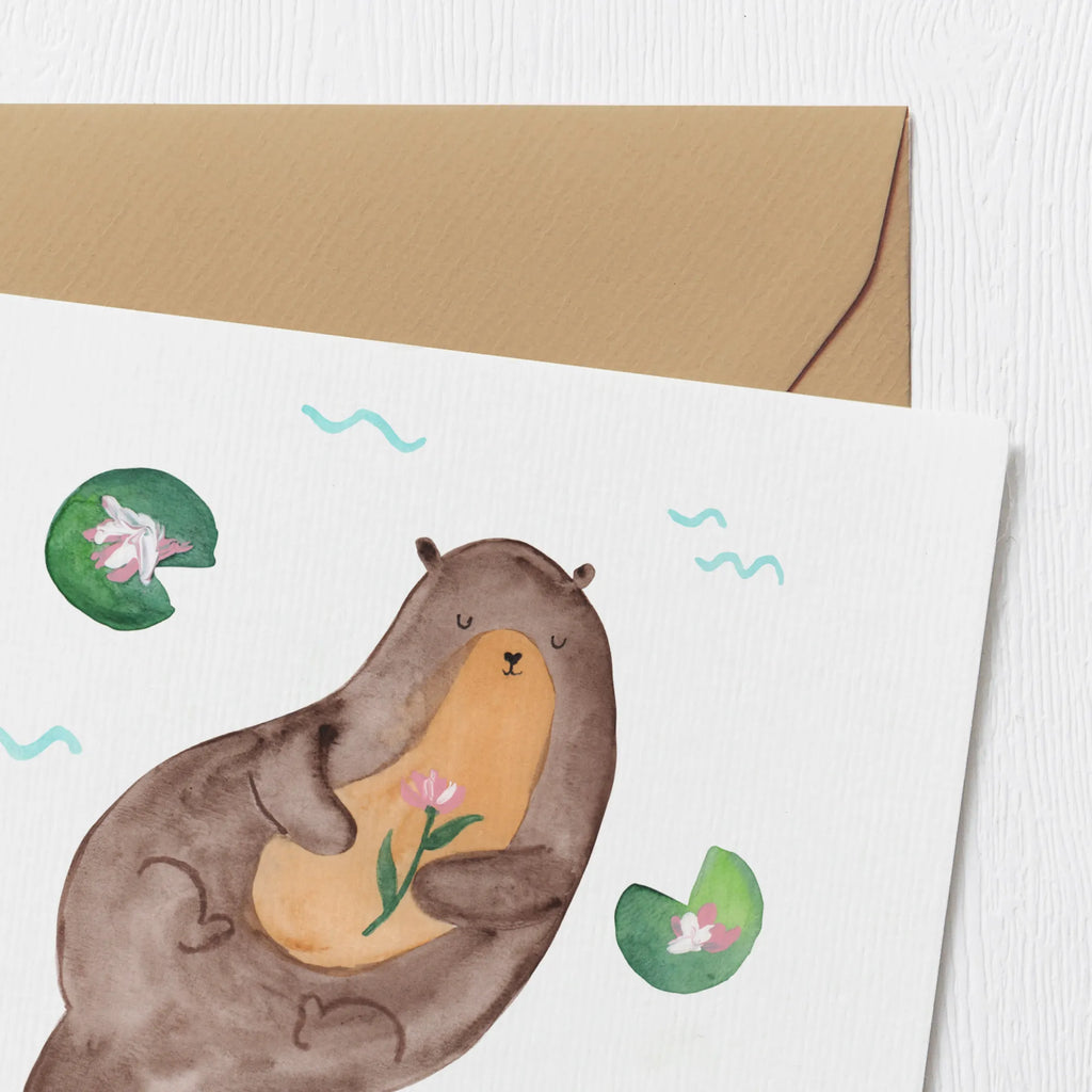 Deluxe Card otter Water Lily Hochwertige Klappkarte, Glückwunschkarte, Grußkarte, Hochwertige Grußkarte, Klappkarte, Einladungskarte, Karte, Hochzeitskarte, Geburtstagskarte, Otter, Fischotter, Seeotter, Otter Seeotter See Otter