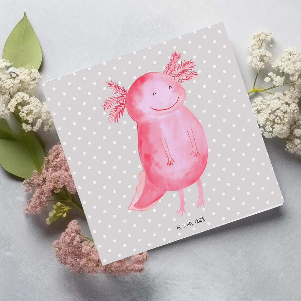 Deluxe Card axolotl Happy Einladungskarte, Glückwunschkarte, Karte, Klappkarte, Hochwertige Klappkarte, Grußkarte, Geburtstagskarte, Hochzeitskarte, Hochwertige Grußkarte, Axolotl, Molch, Axolot, Schwanzlurch, Motivation, Lurche, Lurch, gute Laune