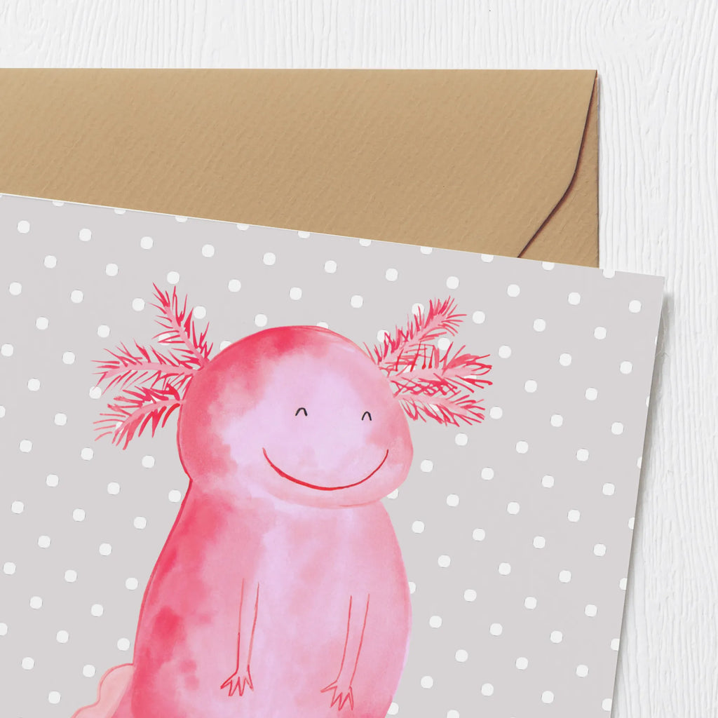 Deluxe Card axolotl Happy Einladungskarte, Glückwunschkarte, Karte, Klappkarte, Hochwertige Klappkarte, Grußkarte, Geburtstagskarte, Hochzeitskarte, Hochwertige Grußkarte, Axolotl, Molch, Axolot, Schwanzlurch, Motivation, Lurche, Lurch, gute Laune