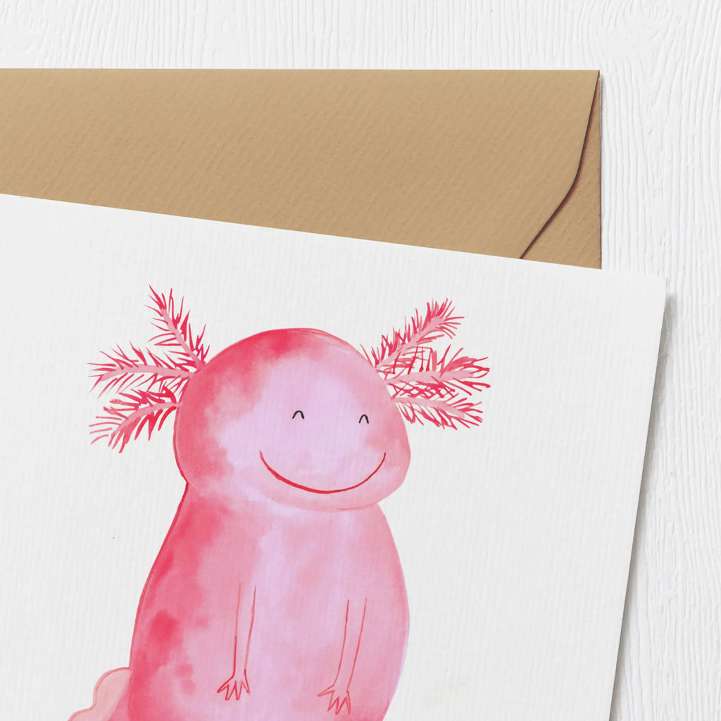 Deluxe Card axolotl Happy Einladungskarte, Glückwunschkarte, Karte, Klappkarte, Hochwertige Klappkarte, Grußkarte, Geburtstagskarte, Hochzeitskarte, Hochwertige Grußkarte, Axolotl, Molch, Axolot, Schwanzlurch, Motivation, Lurche, Lurch, gute Laune
