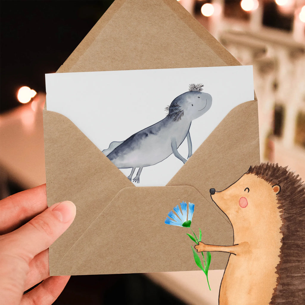 Deluxe Card axolotl To swim Karte, Einladungskarte, Geburtstagskarte, Glückwunschkarte, Hochwertige Klappkarte, Grußkarte, Hochwertige Grußkarte, Hochzeitskarte, Klappkarte, Axolotl, Molch, Lurch, Probleme, Lurche, Axolot, Lösungen, Motivation, Problem, Schwanzlurch