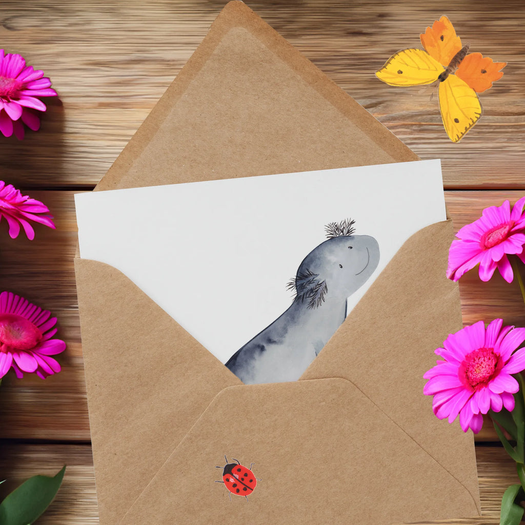 Deluxe Card axolotl To swim Karte, Einladungskarte, Geburtstagskarte, Glückwunschkarte, Hochwertige Klappkarte, Grußkarte, Hochwertige Grußkarte, Hochzeitskarte, Klappkarte, Axolotl, Molch, Lurch, Probleme, Lurche, Axolot, Lösungen, Motivation, Problem, Schwanzlurch