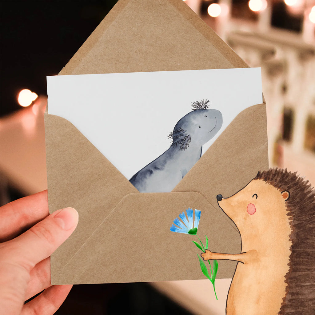 Deluxe Card axolotl To swim Karte, Einladungskarte, Geburtstagskarte, Glückwunschkarte, Hochwertige Klappkarte, Grußkarte, Hochwertige Grußkarte, Hochzeitskarte, Klappkarte, Axolotl, Molch, Lurch, Probleme, Lurche, Axolot, Lösungen, Motivation, Problem, Schwanzlurch