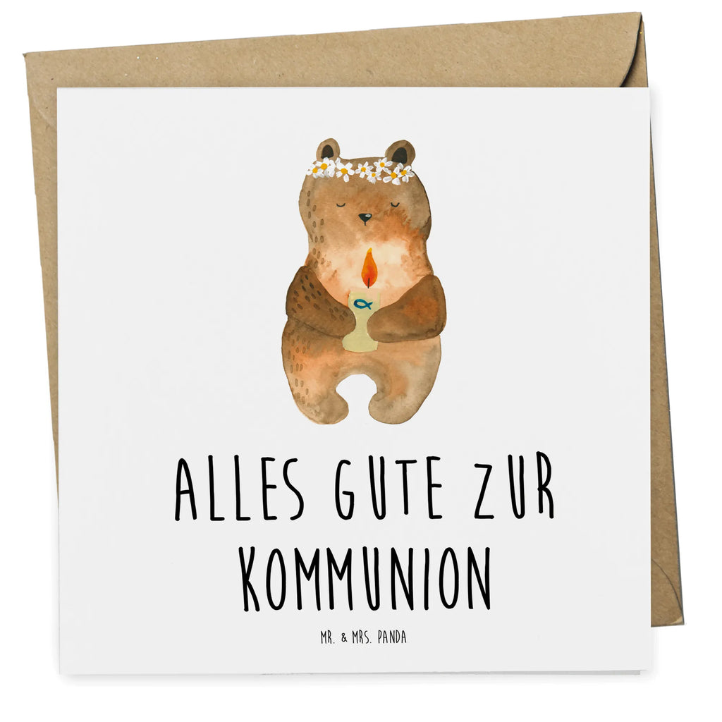 Deluxe Karte Bär Kommunion Geburtstagskarte, Hochwertige Klappkarte, Karte, Klappkarte, Hochzeitskarte, Einladungskarte, Grußkarte, Hochwertige Grußkarte, Glückwunschkarte, Bär, Teddy, Teddybär, katholisch, Kommunion, Taufkerze, Gottes Segen