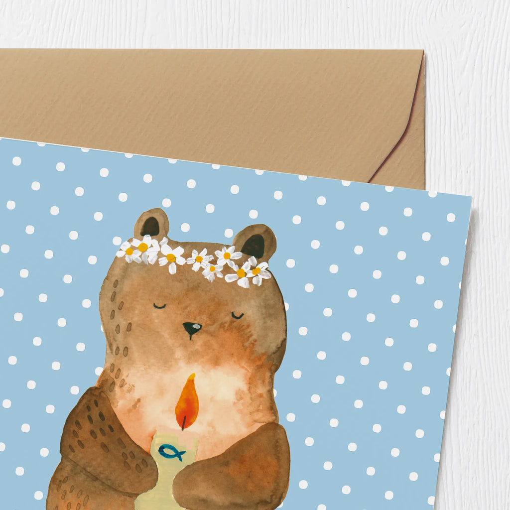 Deluxe Karte Bär Kommunion Geburtstagskarte, Hochwertige Klappkarte, Karte, Klappkarte, Hochzeitskarte, Einladungskarte, Grußkarte, Hochwertige Grußkarte, Glückwunschkarte, Bär, Teddy, Teddybär, katholisch, Kommunion, Taufkerze, Gottes Segen
