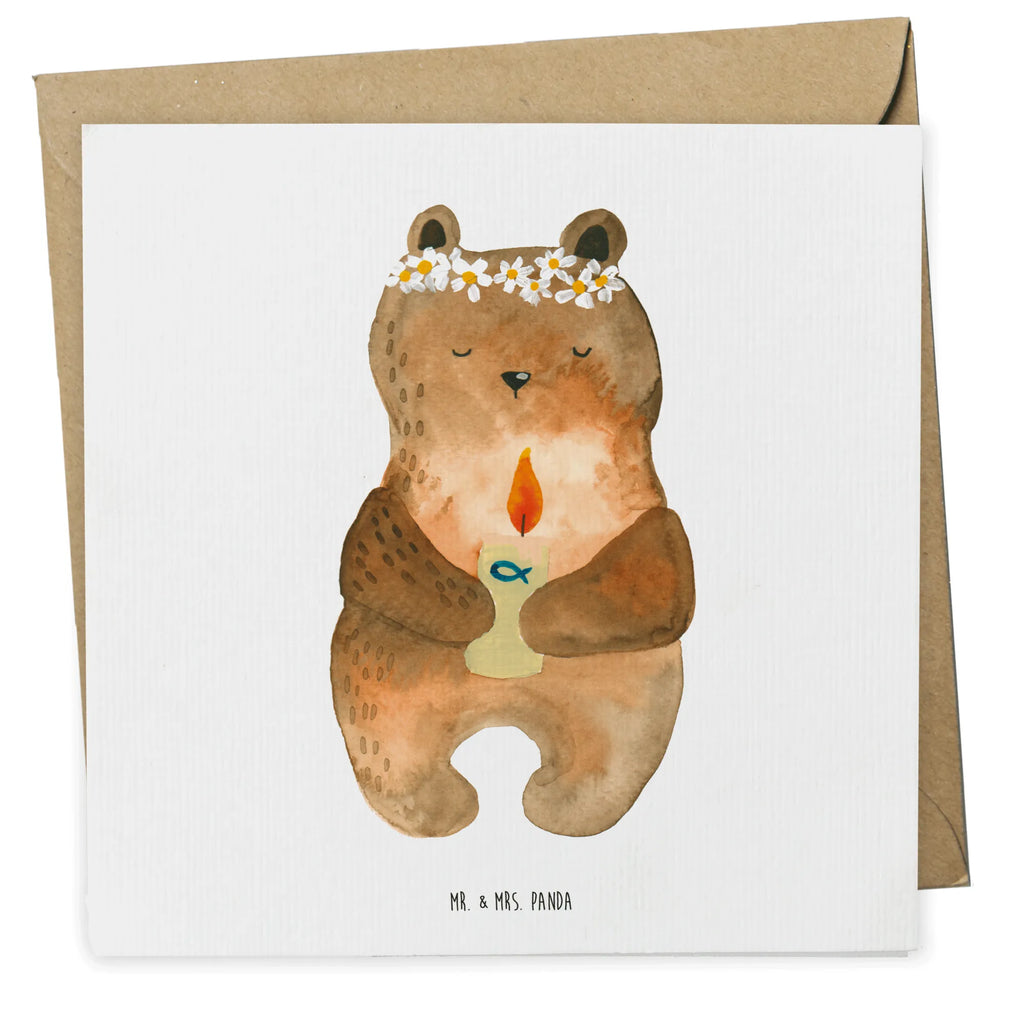 Deluxe Karte Bär Kommunion Geburtstagskarte, Hochwertige Klappkarte, Karte, Klappkarte, Hochzeitskarte, Einladungskarte, Grußkarte, Hochwertige Grußkarte, Glückwunschkarte, Bär, Teddy, Teddybär, katholisch, Kommunion, Taufkerze, Gottes Segen