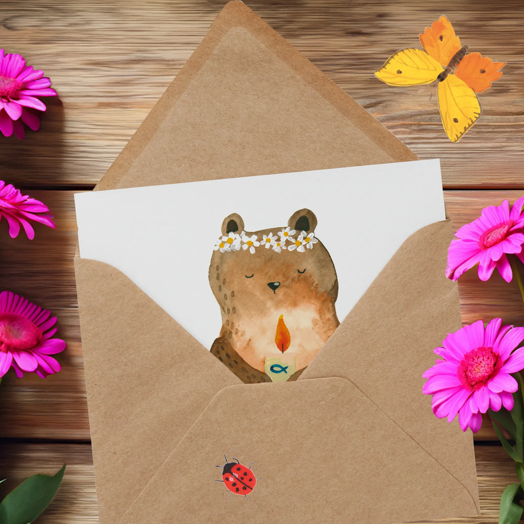 Deluxe Karte Bär Kommunion Geburtstagskarte, Hochwertige Klappkarte, Karte, Klappkarte, Hochzeitskarte, Einladungskarte, Grußkarte, Hochwertige Grußkarte, Glückwunschkarte, Bär, Teddy, Teddybär, katholisch, Kommunion, Taufkerze, Gottes Segen