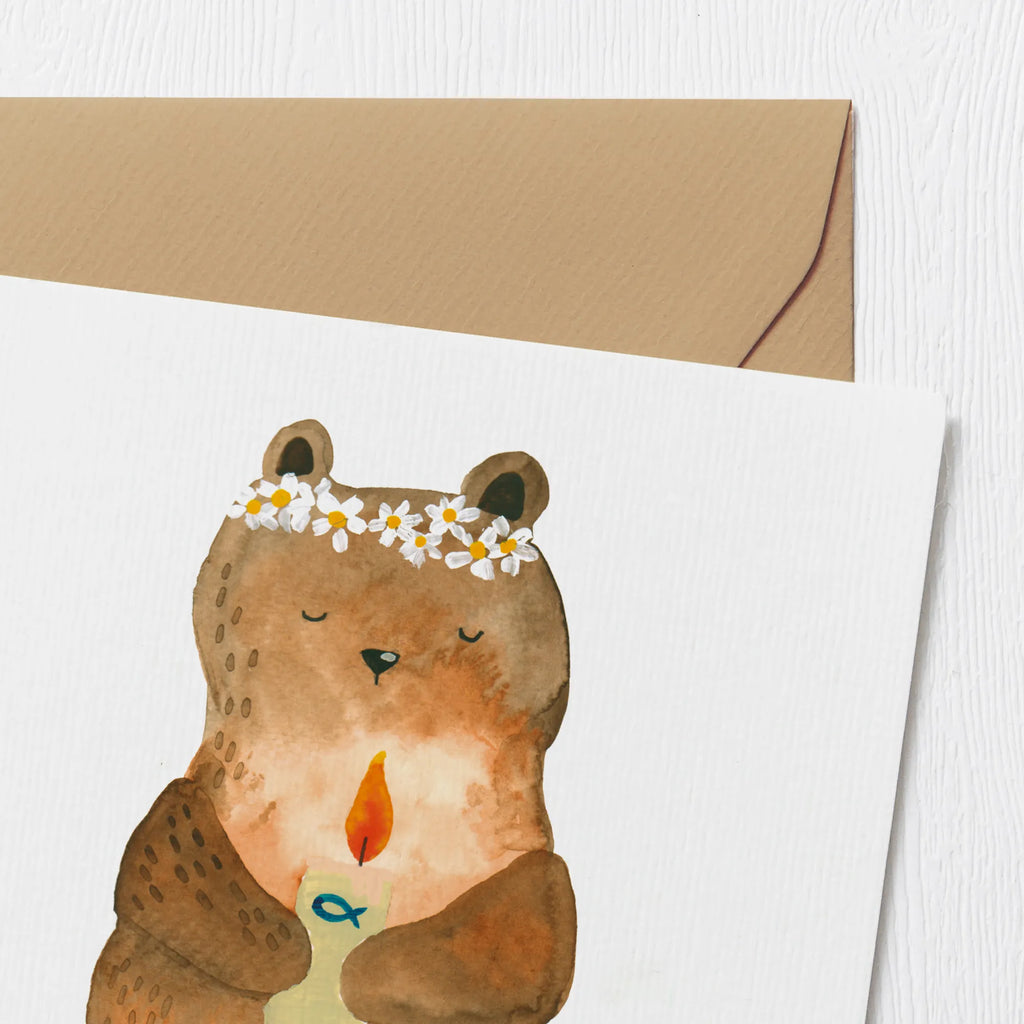 Deluxe Karte Bär Kommunion Geburtstagskarte, Hochwertige Klappkarte, Karte, Klappkarte, Hochzeitskarte, Einladungskarte, Grußkarte, Hochwertige Grußkarte, Glückwunschkarte, Bär, Teddy, Teddybär, katholisch, Kommunion, Taufkerze, Gottes Segen