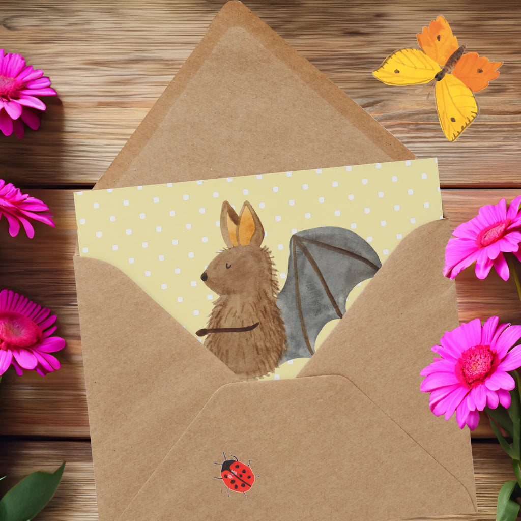 Deluxe Karte Fledermaus Sitzen Grußkarte, Klappkarte, Glückwunschkarte, Hochzeitskarte, Hochwertige Grußkarte, Karte, Einladungskarte, Geburtstagskarte, Hochwertige Klappkarte, Tiermotive, Gute Laune, lustige Sprüche, Tiere, Fledermäuse, Fledermaus, Motivation, entspannen