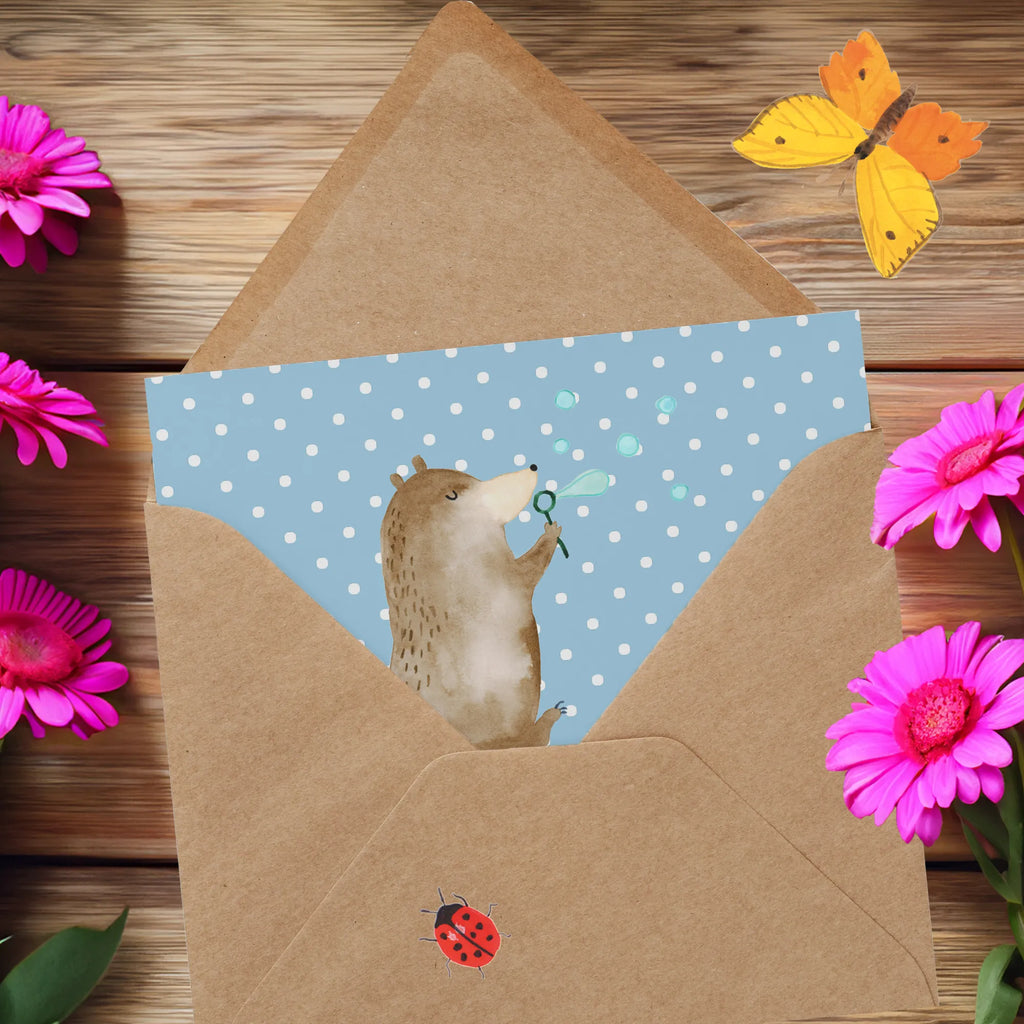 Deluxe Karte Bär Seifenblasen Klappkarte, Grußkarte, Einladungskarte, Hochwertige Klappkarte, Geburtstagskarte, Karte, Hochwertige Grußkarte, Hochzeitskarte, Glückwunschkarte, Bär, Teddy, Teddybär, Seifenblasen Bär Lustig Sein Glücklich Traurig Happy