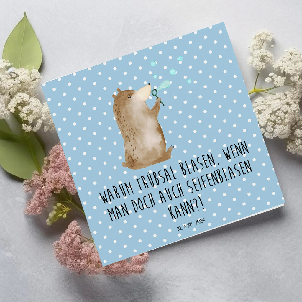 Deluxe Karte Bär Seifenblasen Klappkarte, Grußkarte, Einladungskarte, Hochwertige Klappkarte, Geburtstagskarte, Karte, Hochwertige Grußkarte, Hochzeitskarte, Glückwunschkarte, Bär, Teddy, Teddybär, Seifenblasen Bär Lustig Sein Glücklich Traurig Happy